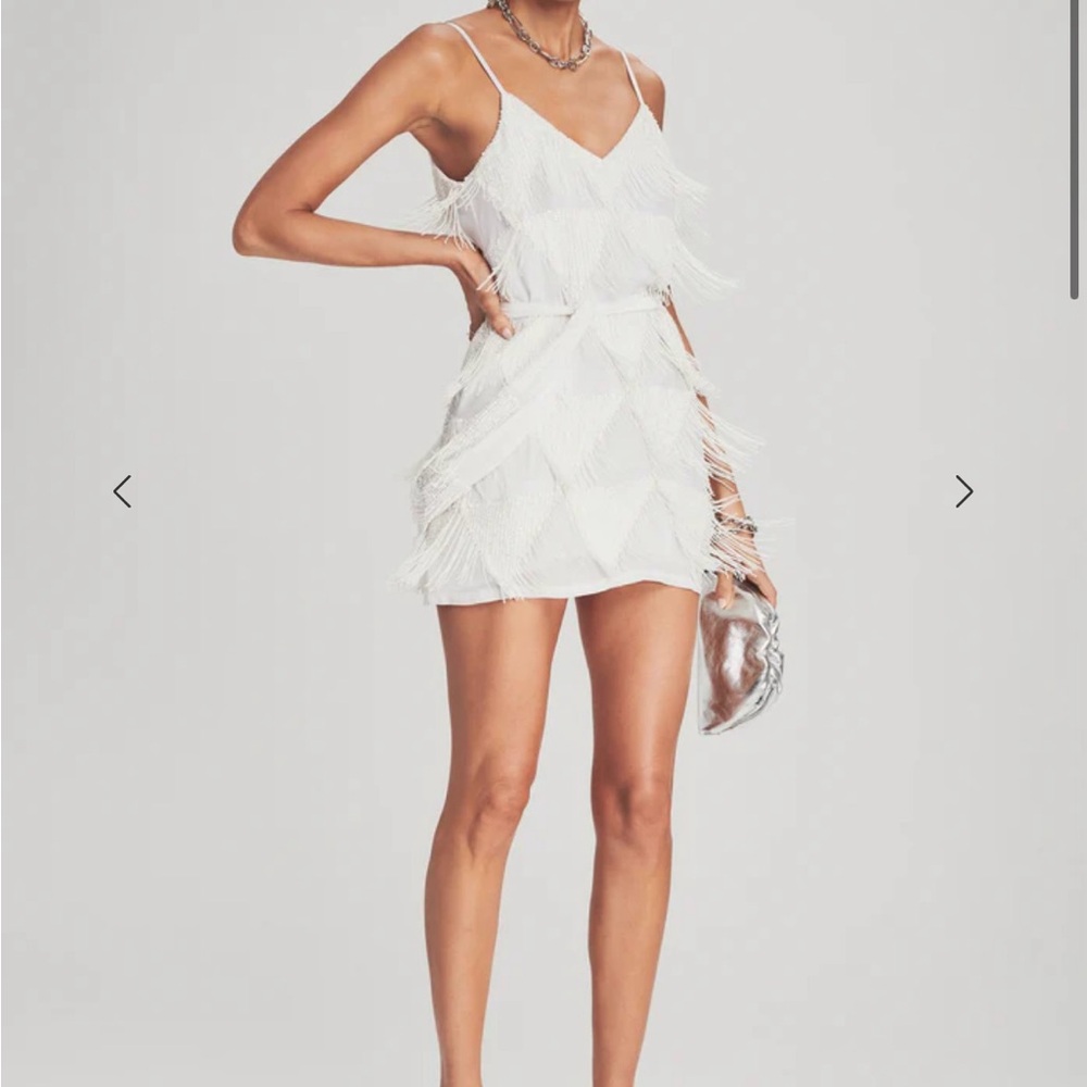Retrofete Claire Sequin Fringe Dress in White NWT